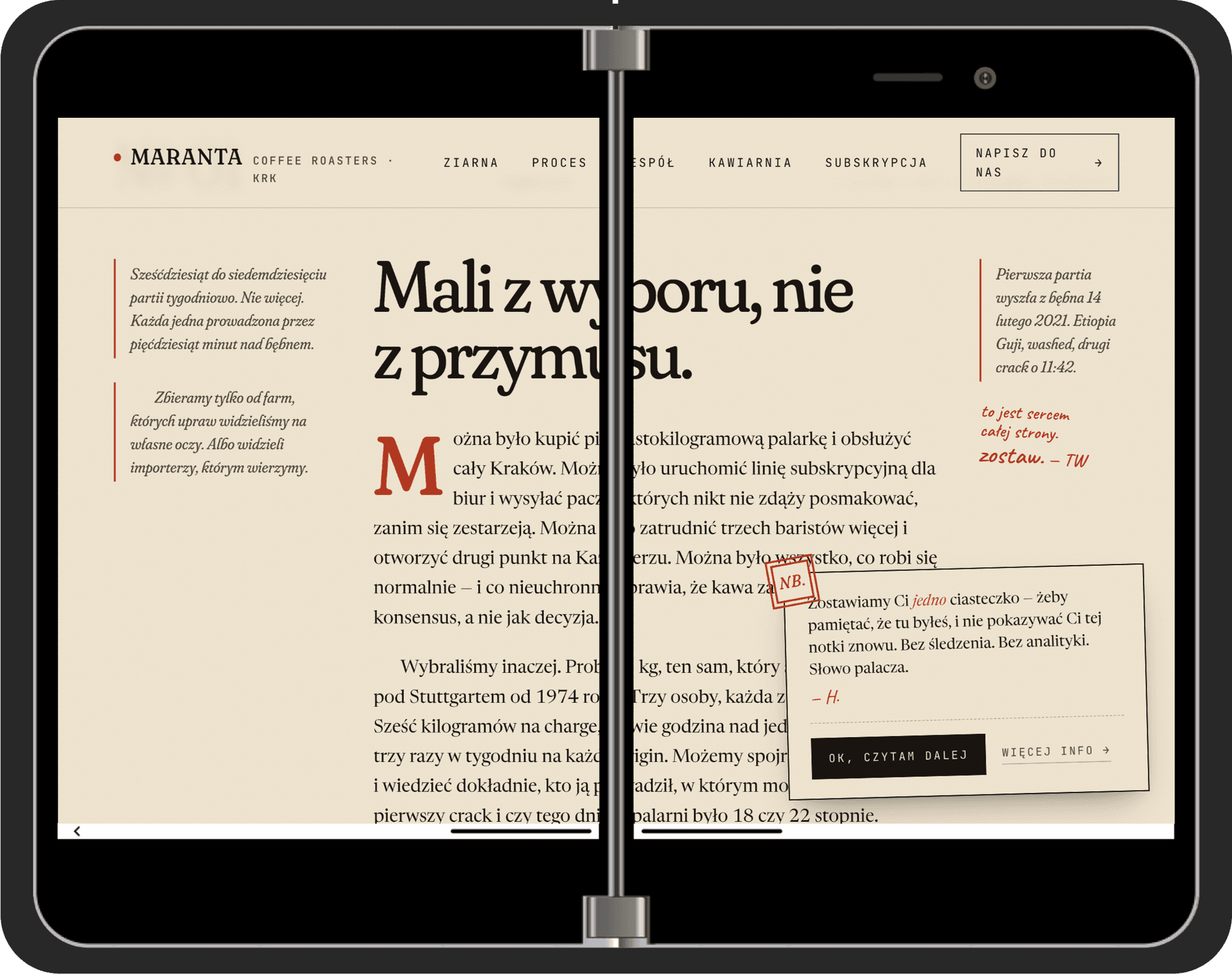 Maranta Coffee - widok Surface Duo