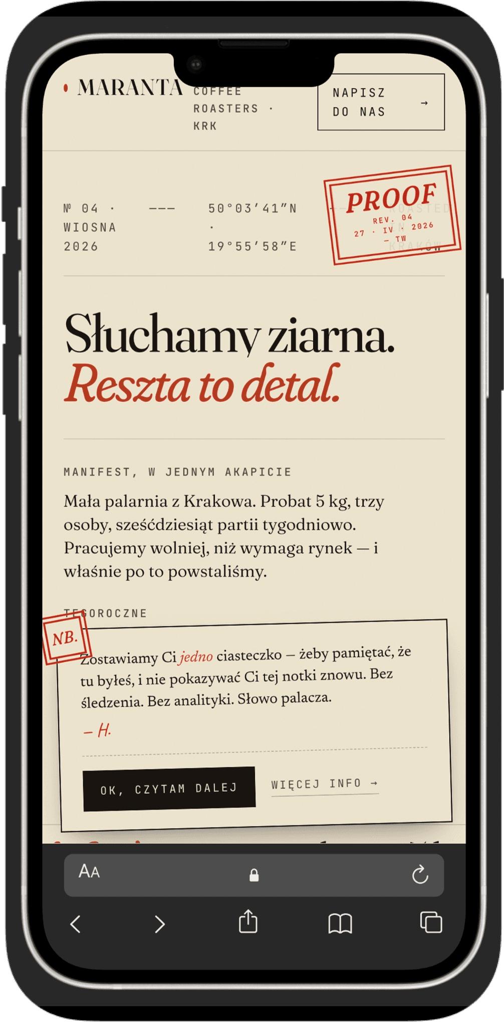 Maranta Coffee - widok mobile