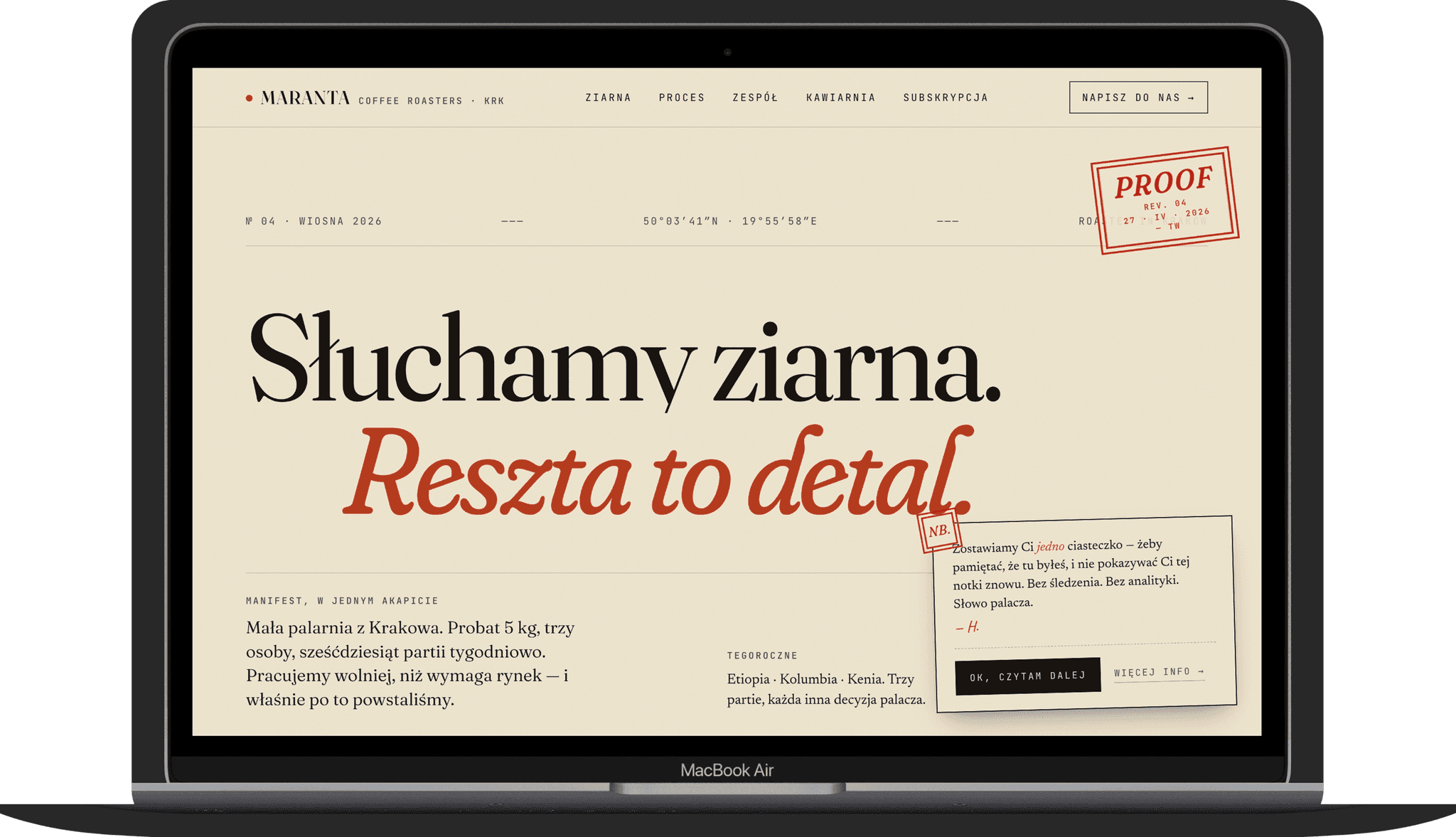 Maranta Coffee - widok desktop strony palarni