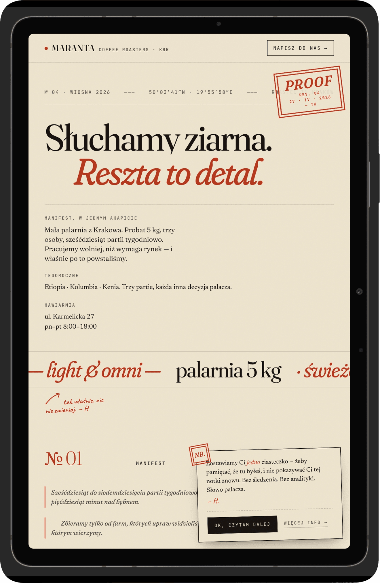 Maranta Coffee - widok tablet